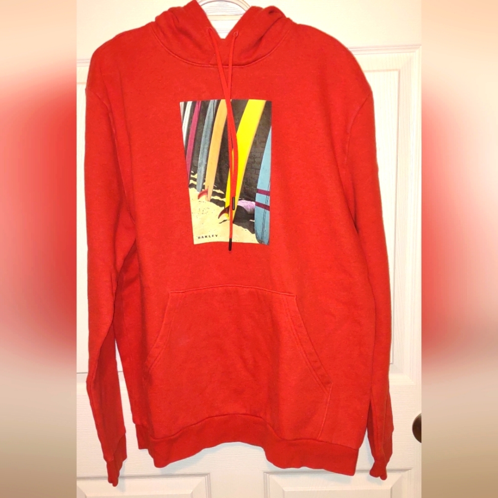 Oakley Red Hoodie with Surfboard Graphic – Size XL